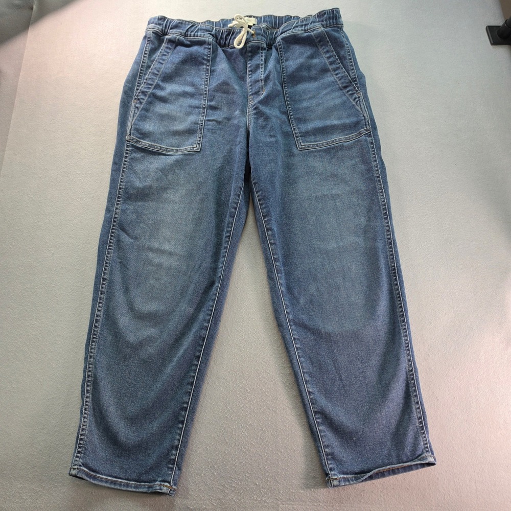 Madewell Denim Jogger Jeans Womens Large Blue Pull On Drawstring Patch Pockets - Picture 2 of 8